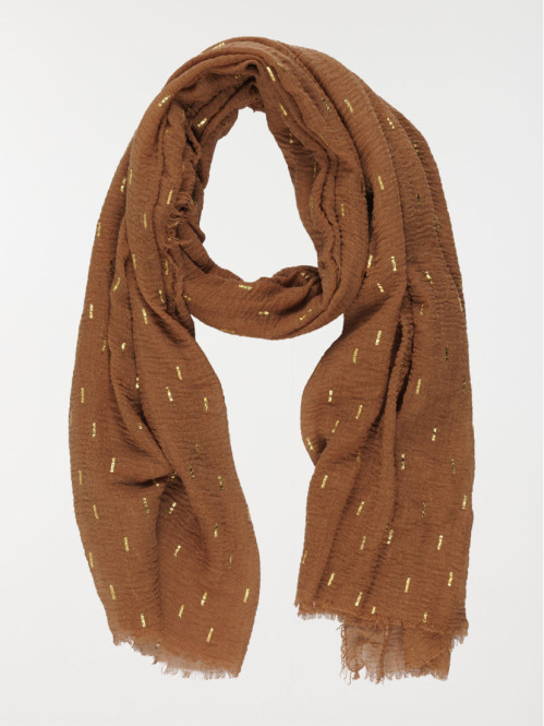 Foulard camel foncé motif doré femme