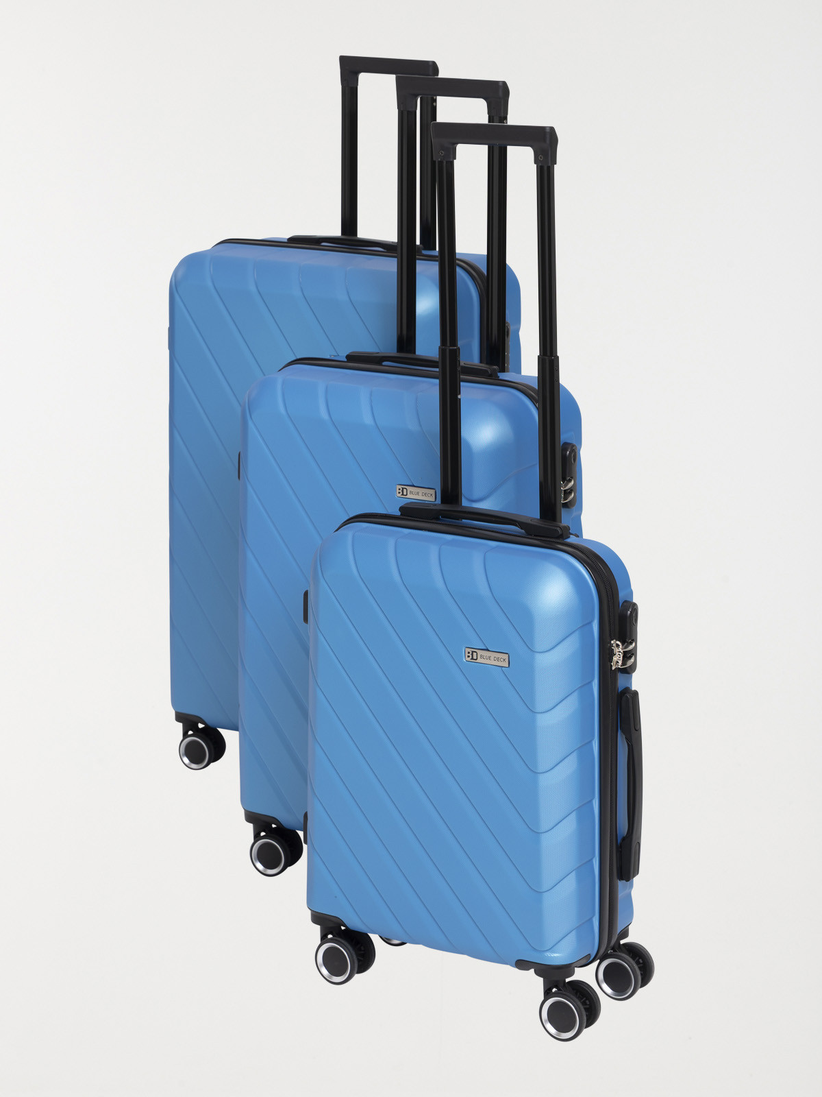 Valise rigide bleue à roulettes