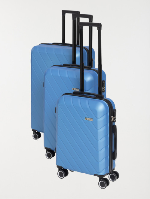 Valise rigide bleue à roulettes
