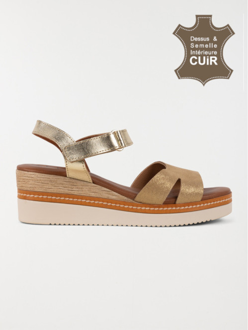 Sandale compensée dorée femme (36-41)