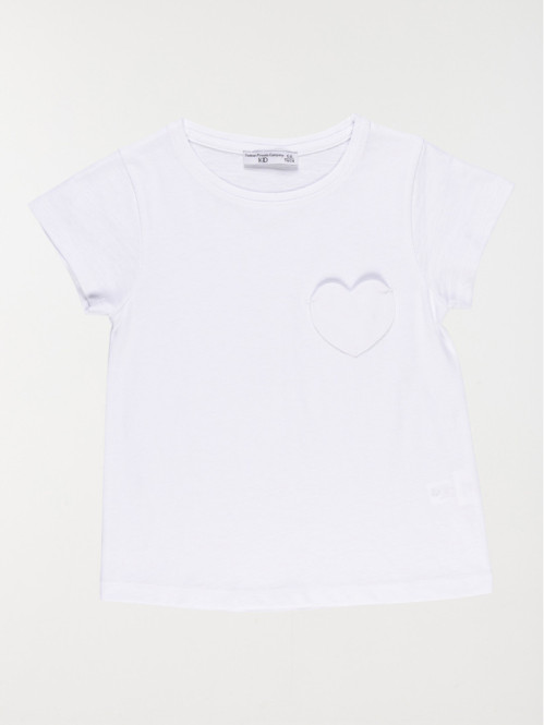 T-shirt blanc poche coeur fille (3-8A)