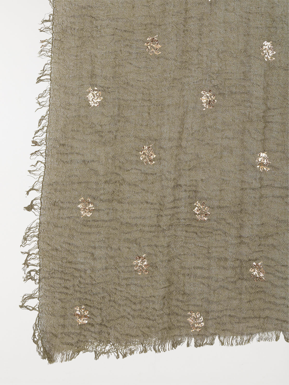 Foulard kaki indien motif doré femme Foulard kaki indien motif doré femme