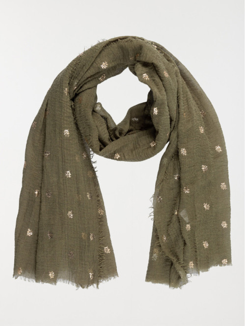  Foulard kaki indien motif doré femme