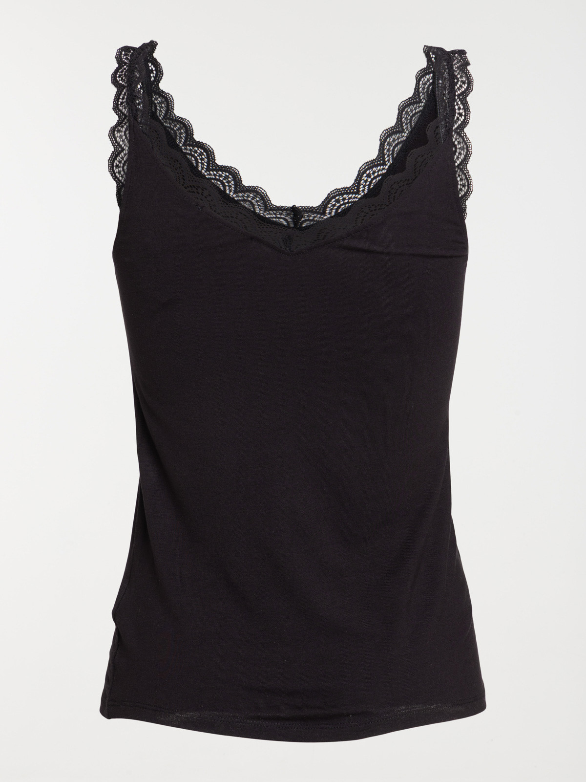 Débardeur col V dentelle noir femme