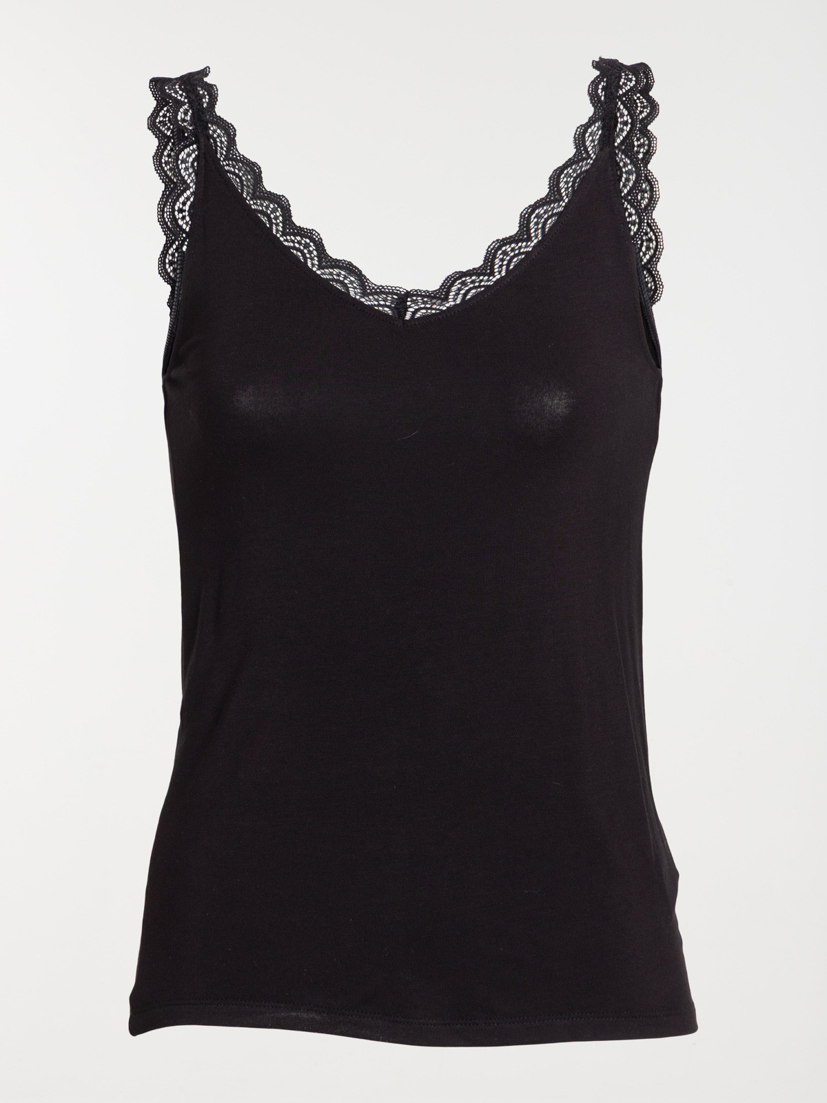 Débardeur col V dentelle noir femme