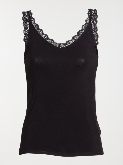 Débardeur col V dentelle noir femme