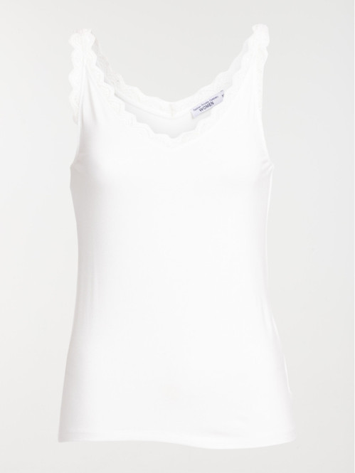Débardeur col V dentelle écru femme