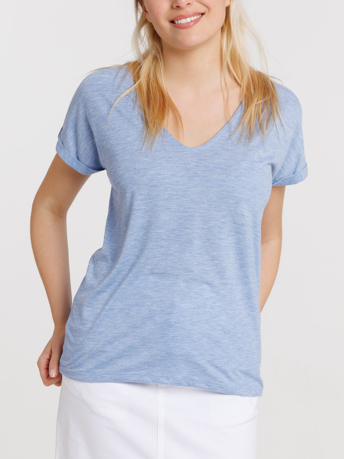 T-shirt bleu femme dentelle macramé dos
