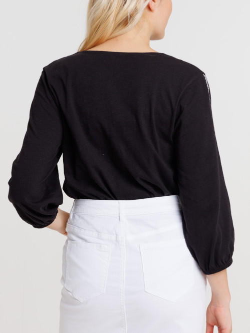 T-shirt noir brodé femme