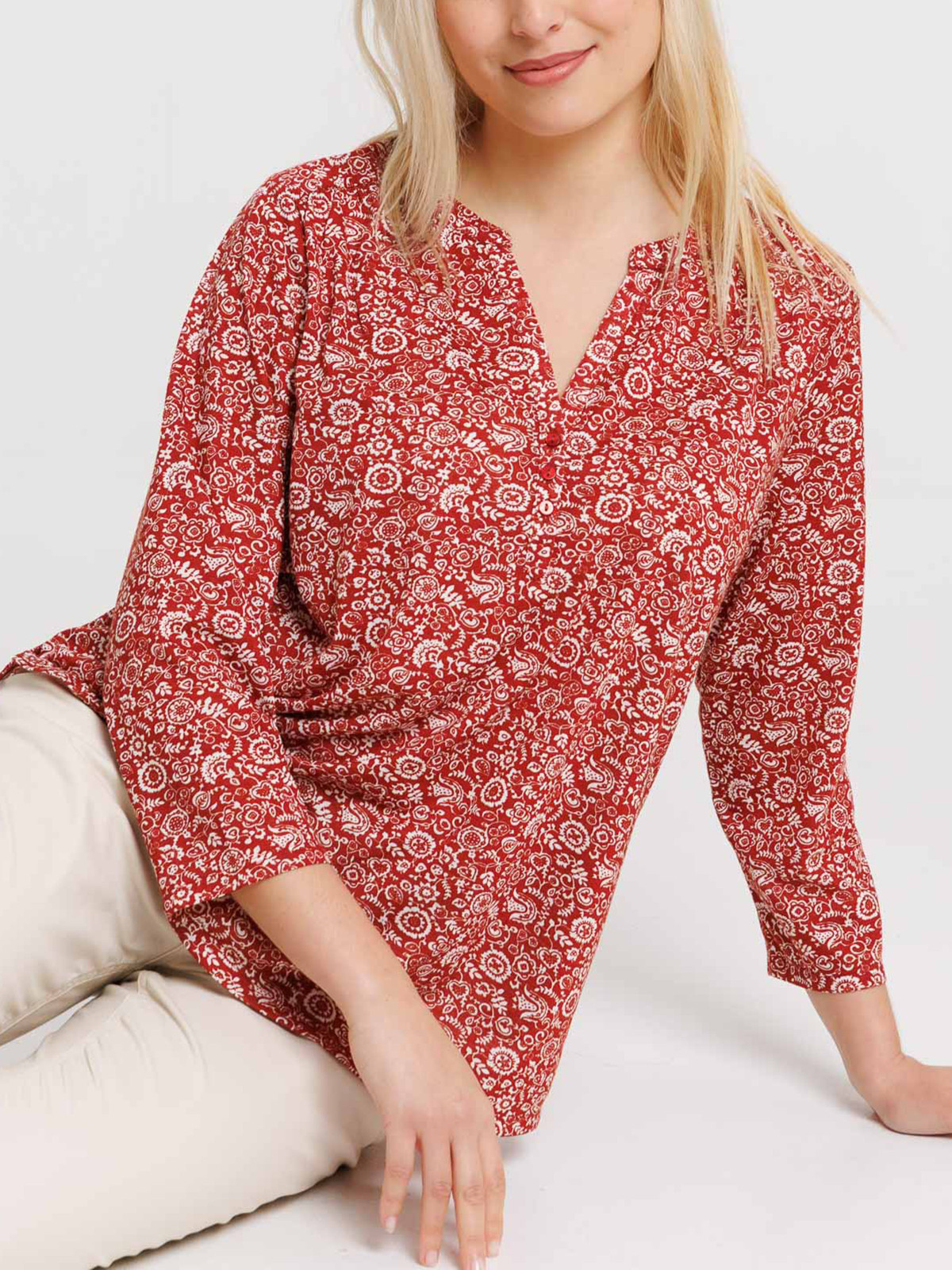 T-shirt col V imprimé femme