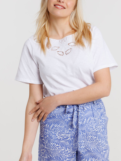 T-shirt col broderie femme