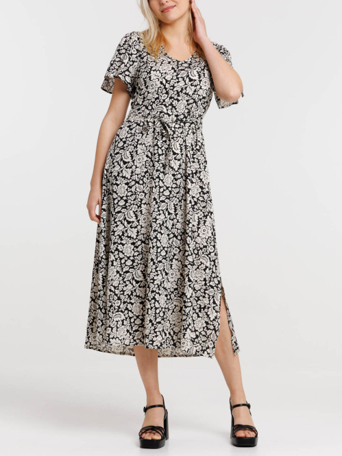 Robe noire fleurie femme