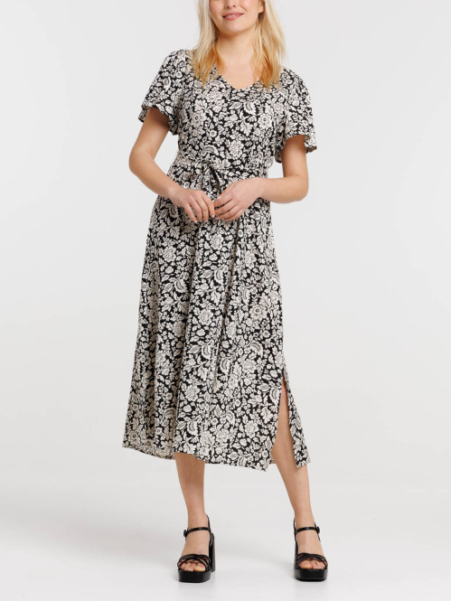 Robe noire fleurie femme
