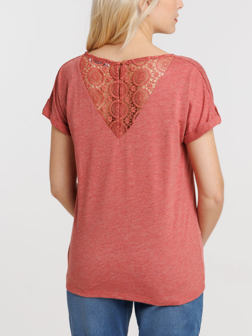 T-shirt rose femme dentelle macramé dos T-shirt rose femme dentelle macramé dos