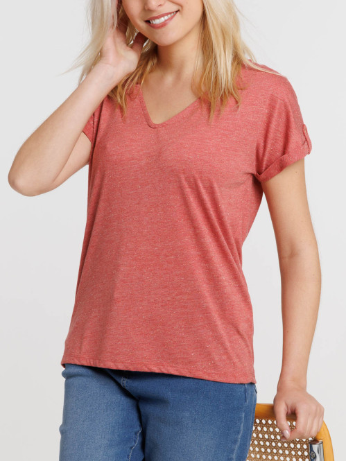 T-shirt rose femme dentelle macramé dos
