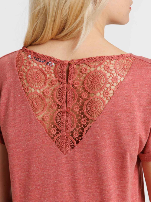 T-shirt rose femme dentelle macramé dos T-shirt rose femme dentelle macramé dos