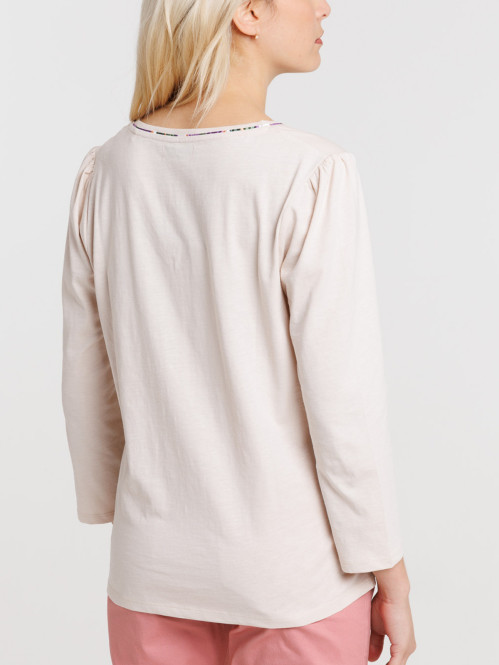 T-shirt col V crème grisée...