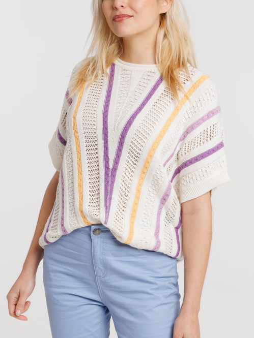 Pull rayures manches courtes femme