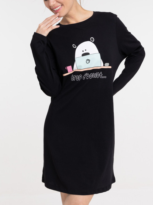 Liquette noire motif ours femme Liquette noire motif ours femme