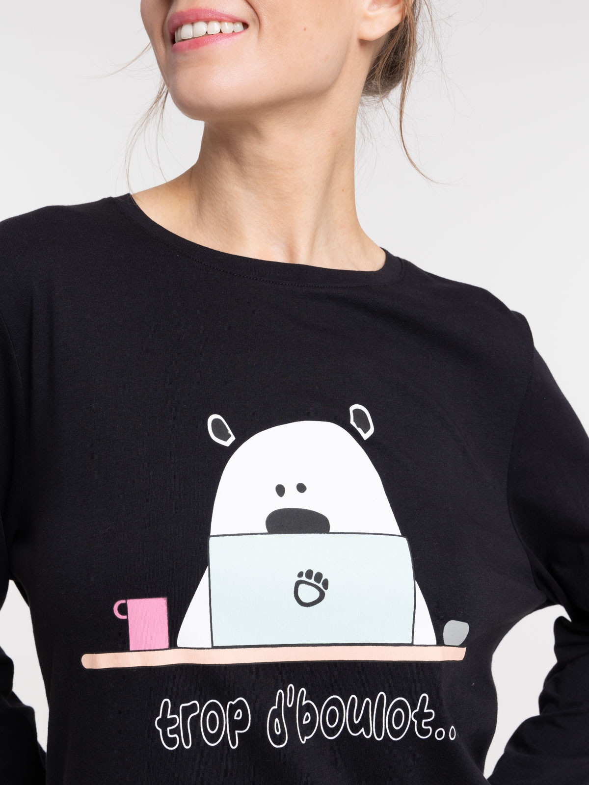 Liquette noire motif ours femme Liquette noire motif ours femme