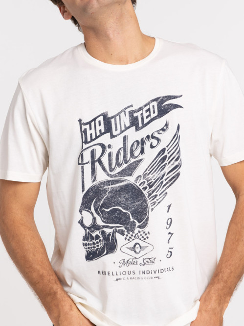 T-shirt écru motif tête de mort homme