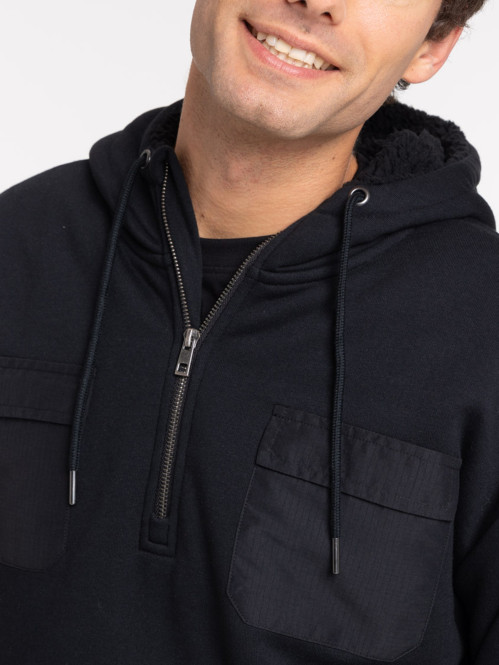 Sweat zippé capuche noir homme