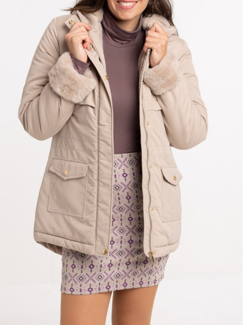 Parka capuche beige femme