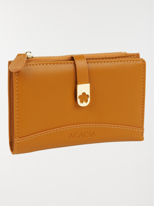 Portefeuille uni fleur dorée femme