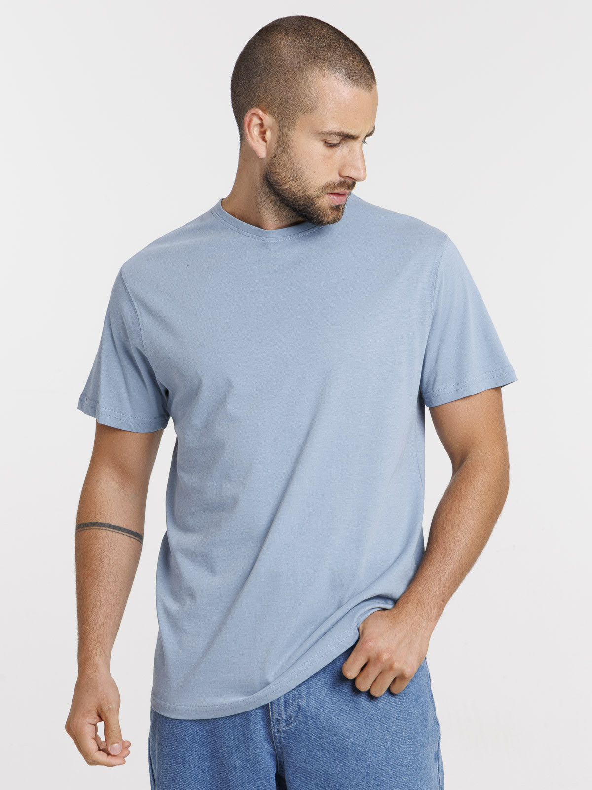 T-shirt col rond denim stone homme