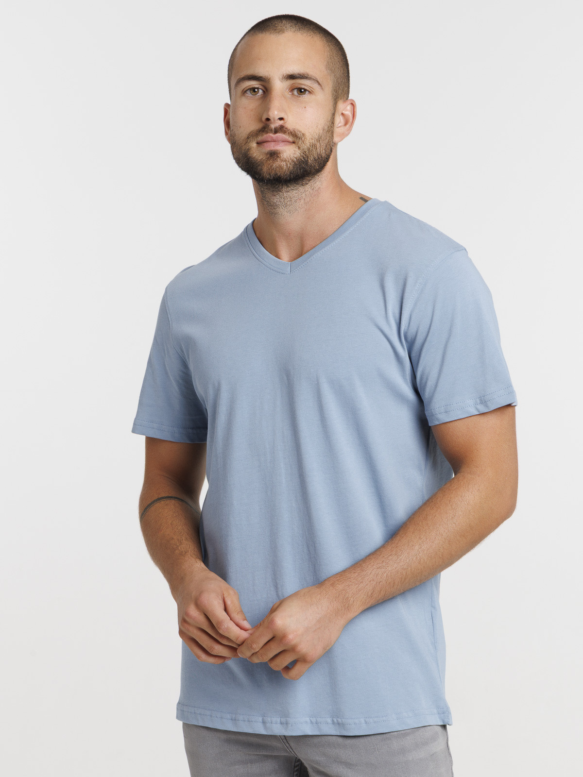 T-shirt col V denim stone homme