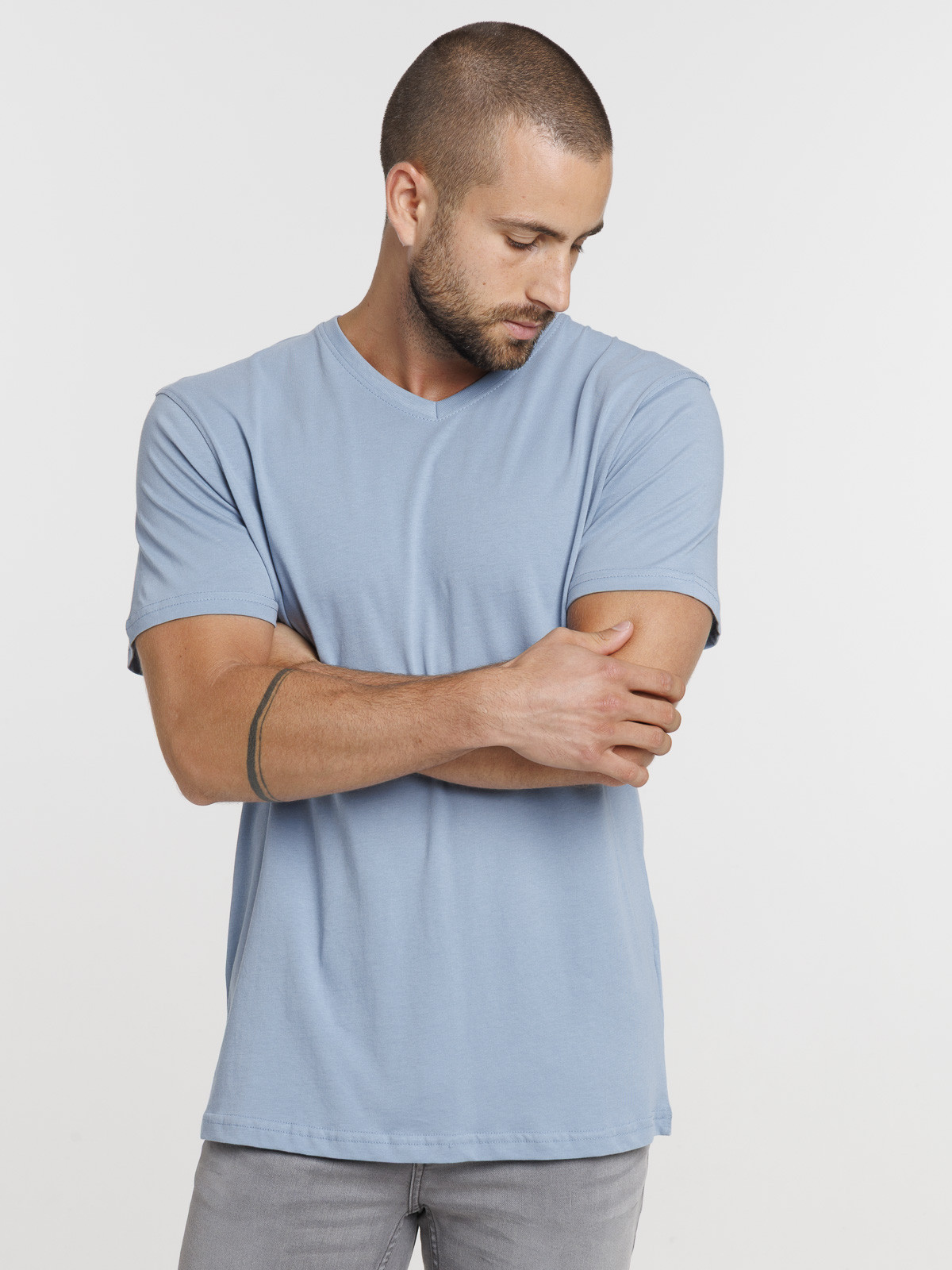 T-shirt col V denim stone homme