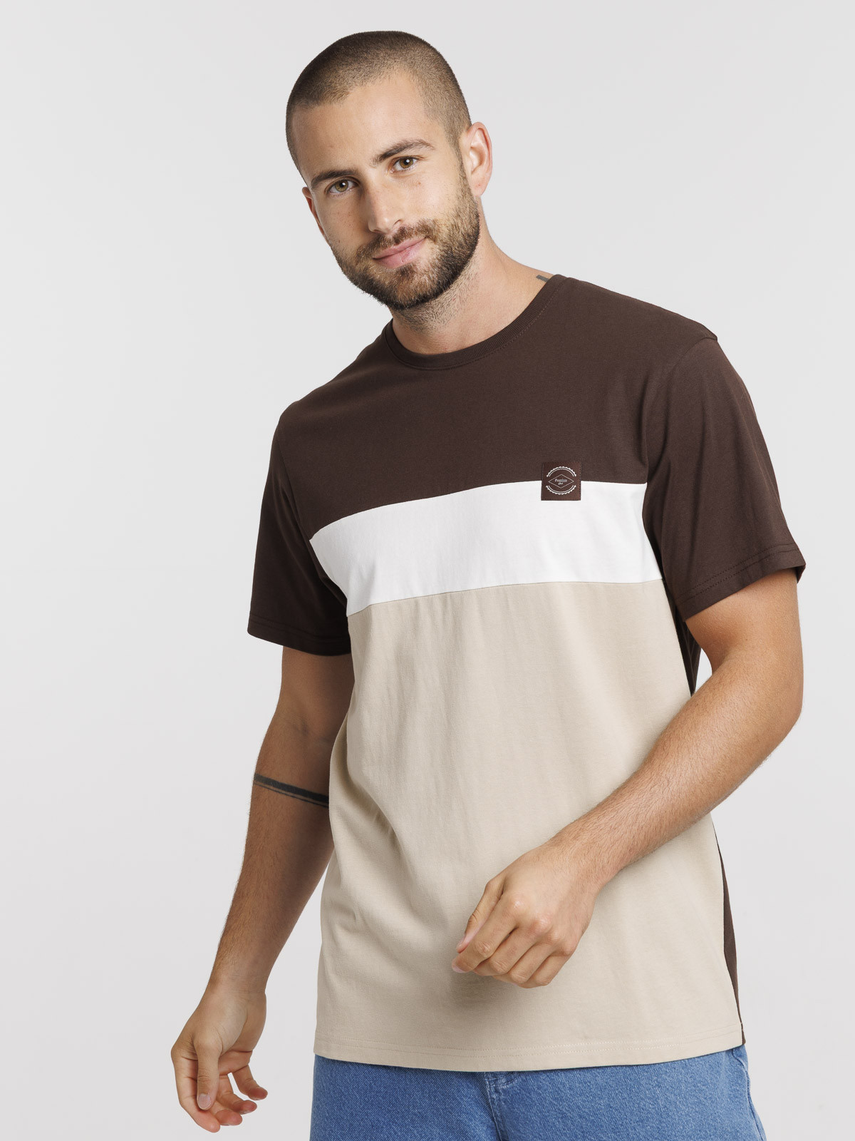 T-shirt col rond tricolore homme