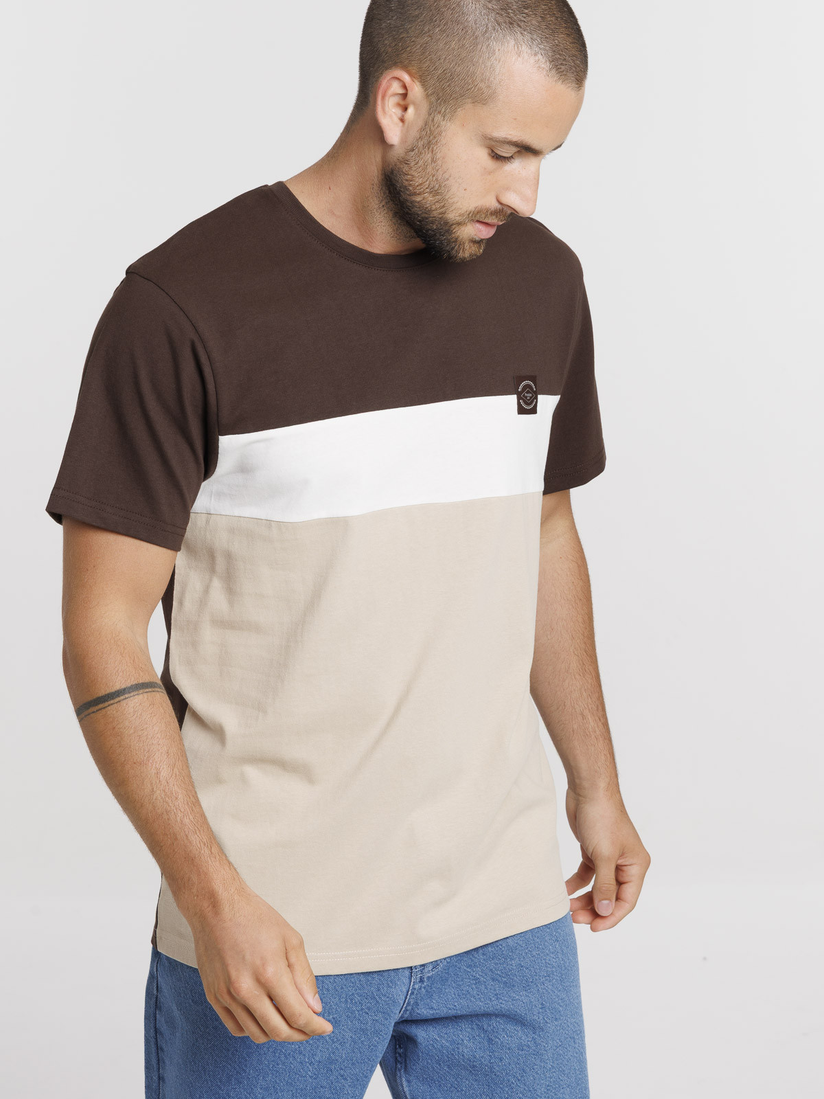 T-shirt col rond tricolore homme
