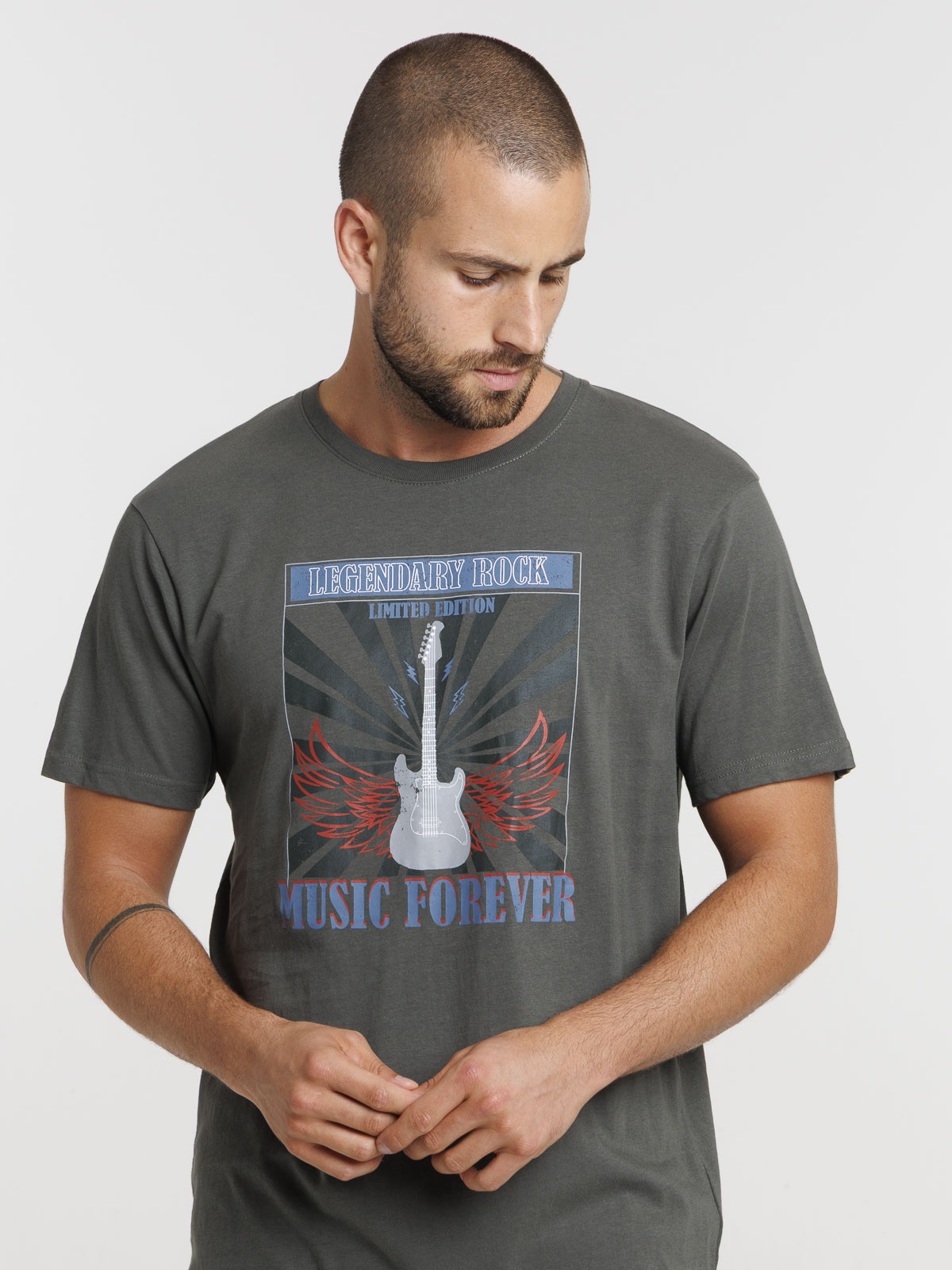 T-shirt imprimé homme gris ardoise