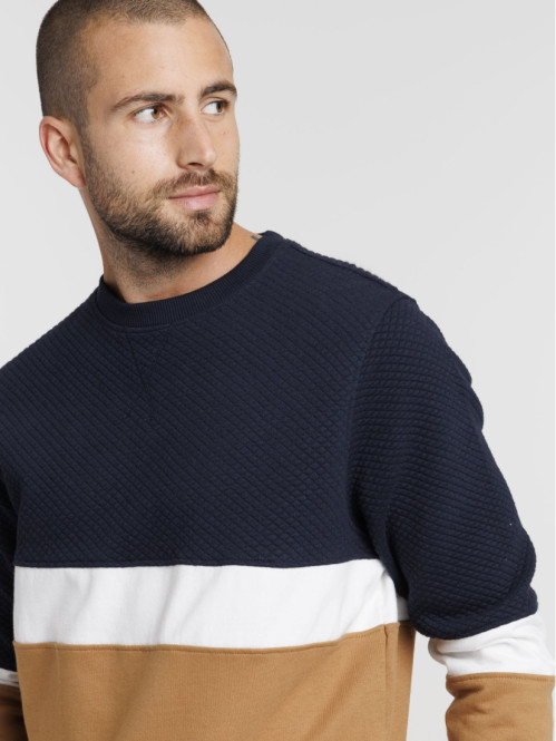 Sweat col rond tricolore homme