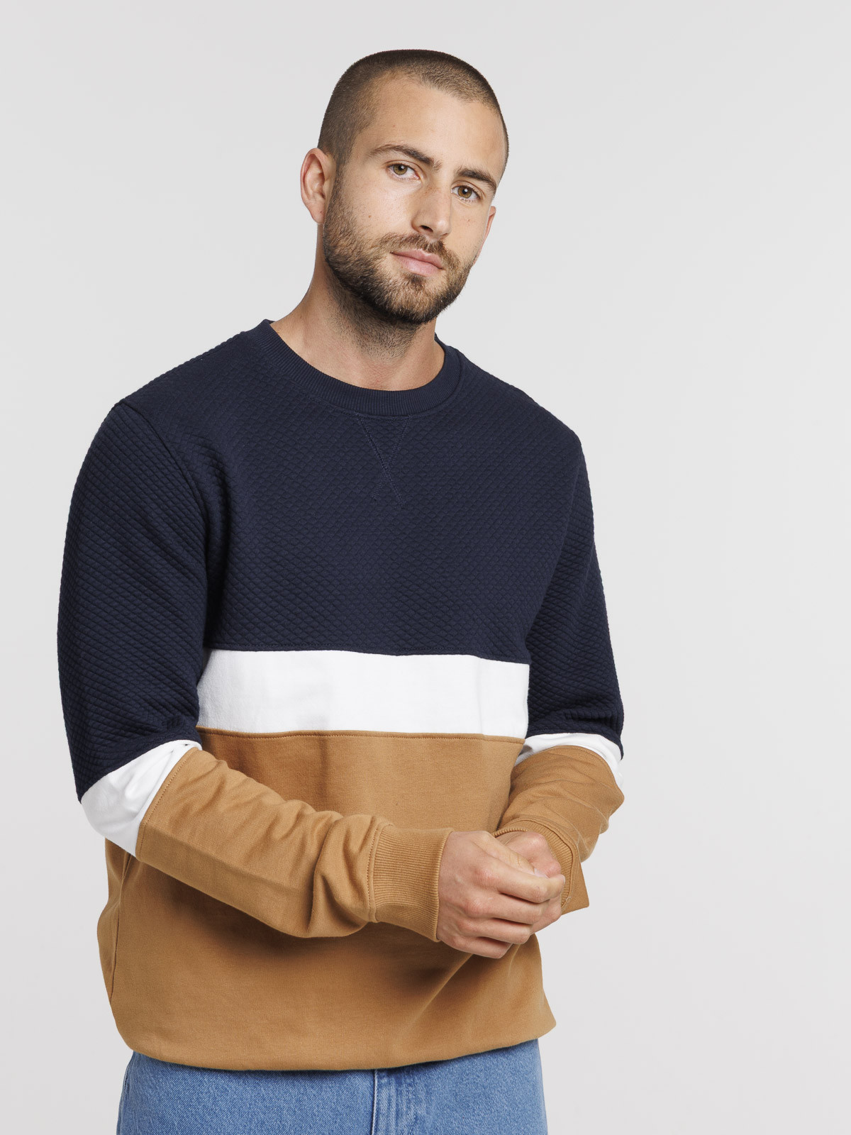 Sweat col rond tricolore homme