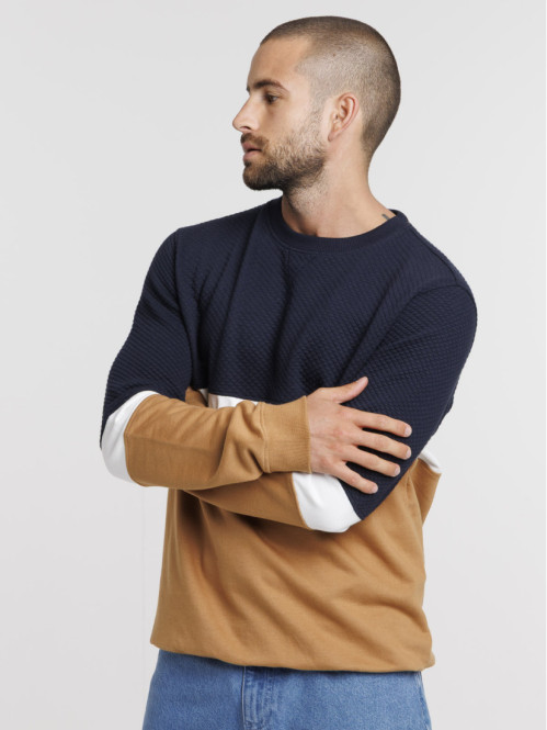 Sweat col rond tricolore homme