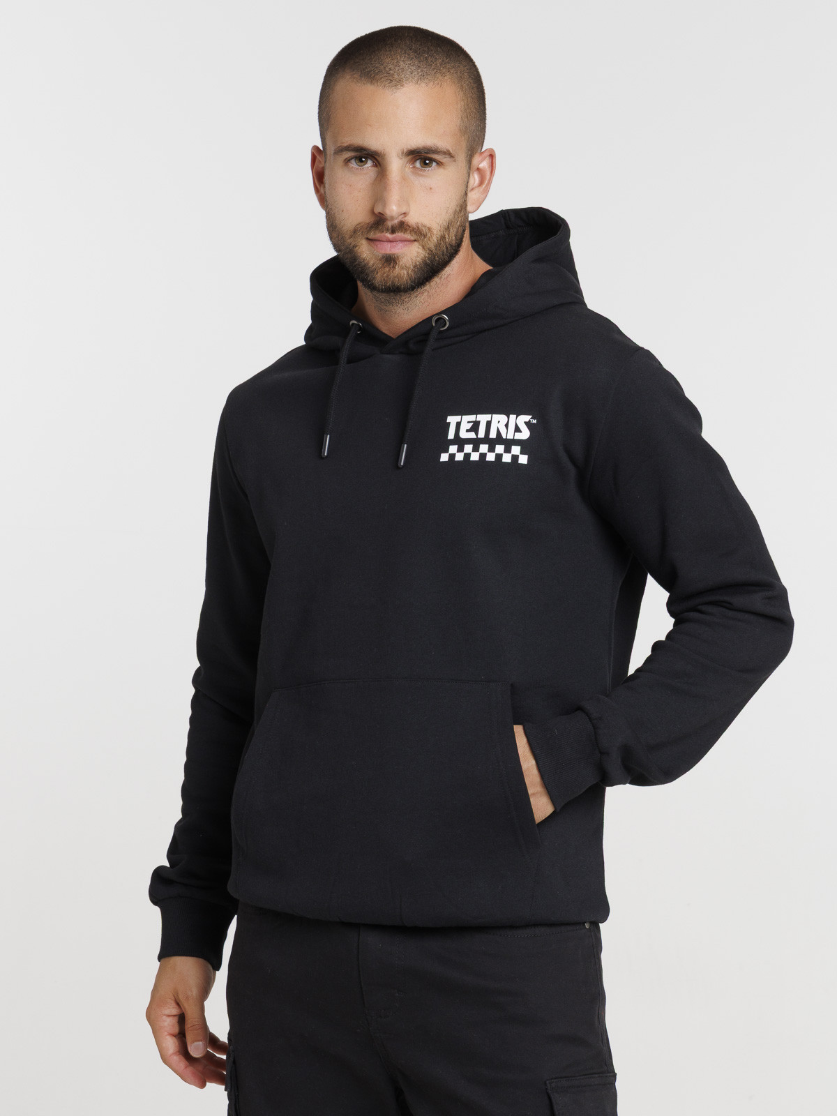 Sweat à capuche noir Tétris homme Sweat à capuche noir Tétris homme