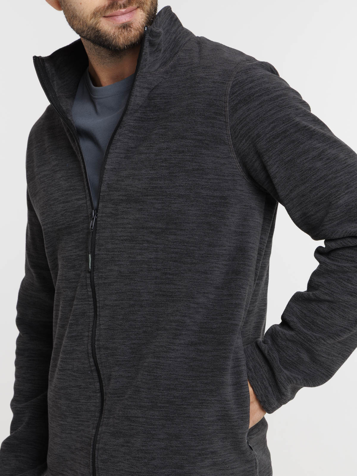 Sweat polaire zippé gris chiné homme