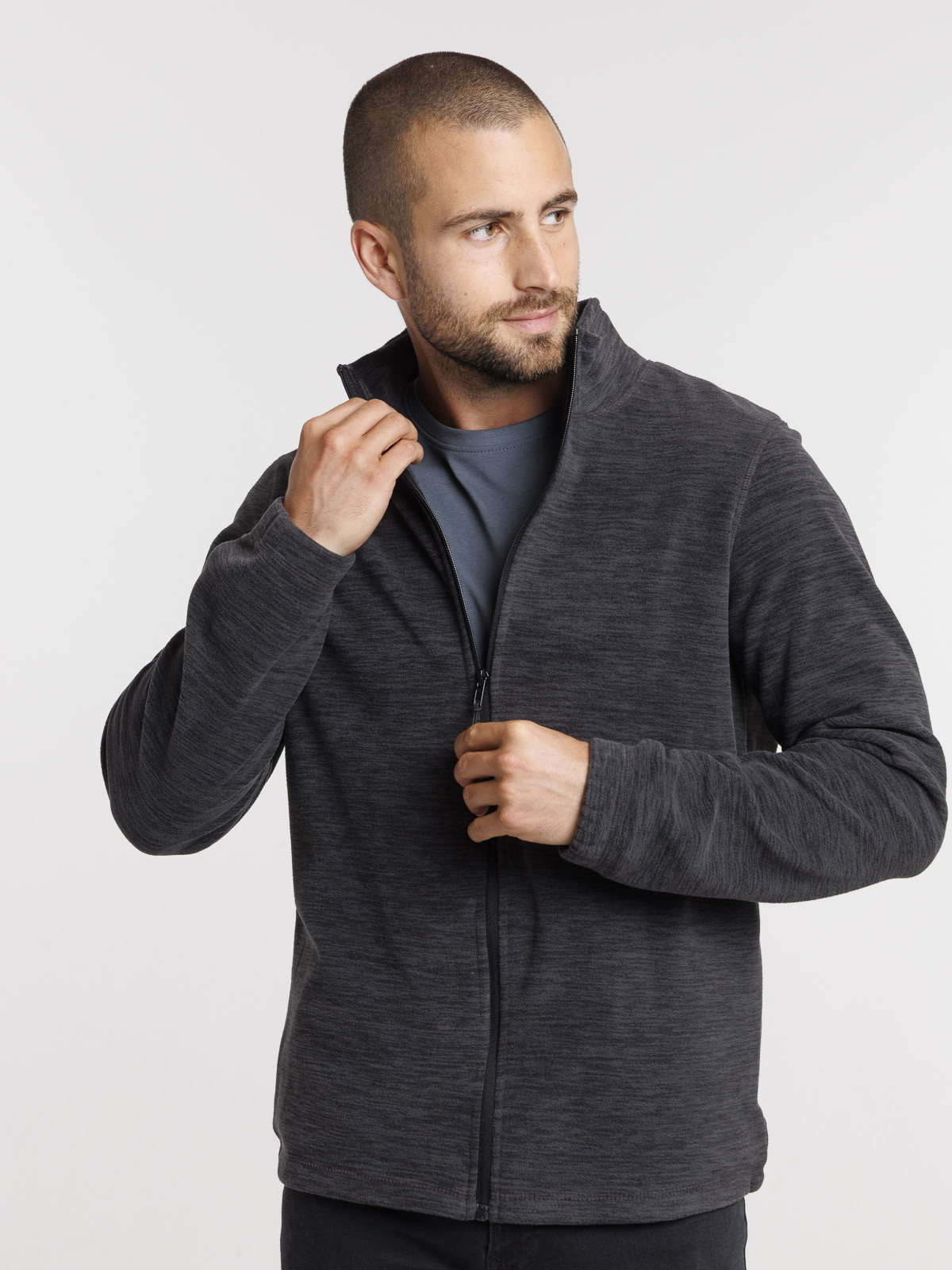 Sweat polaire zippé gris chiné homme