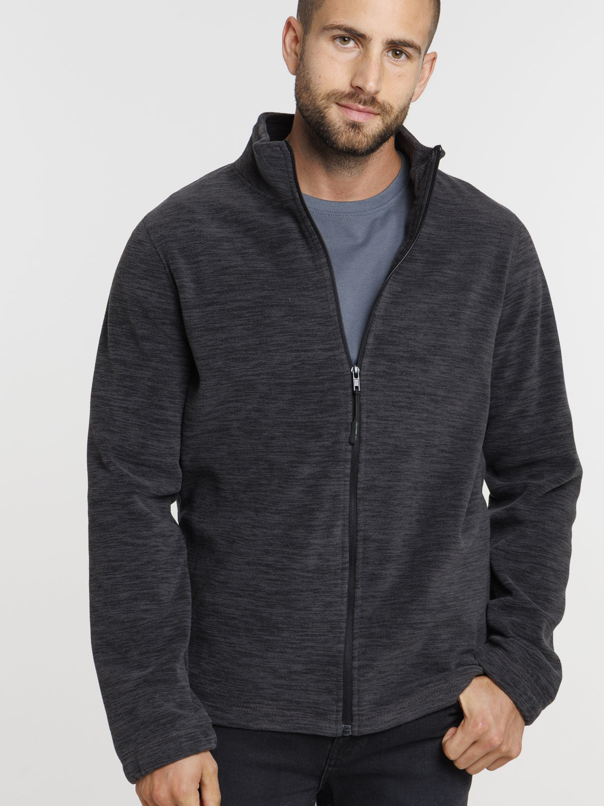 Sweat polaire zippé gris chiné homme