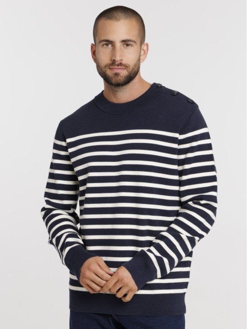 Pull rayé col rond homme