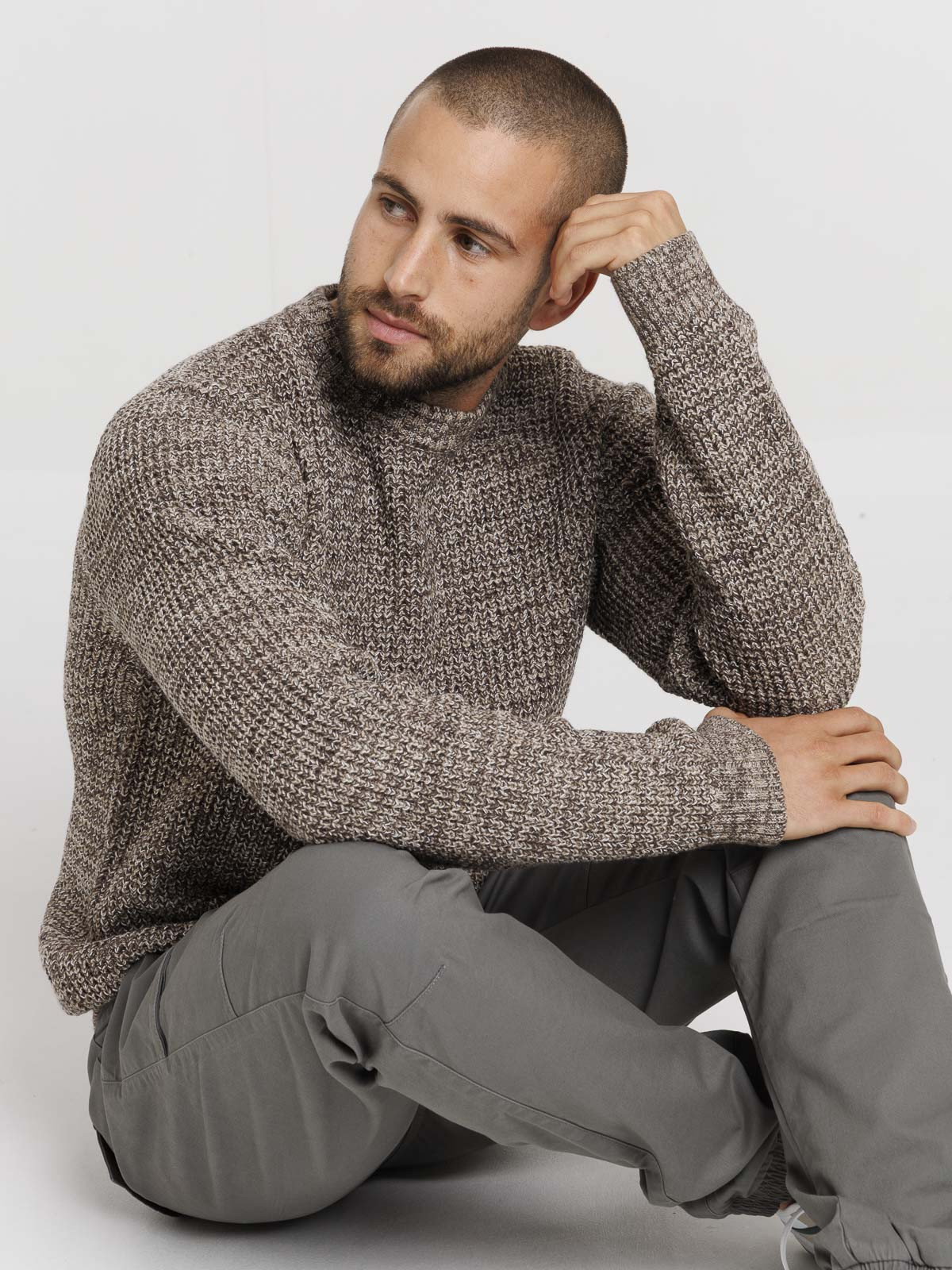 Pull col rond coloris expresso homme