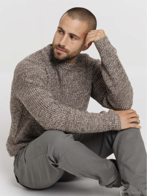 Pull col rond coloris expresso homme