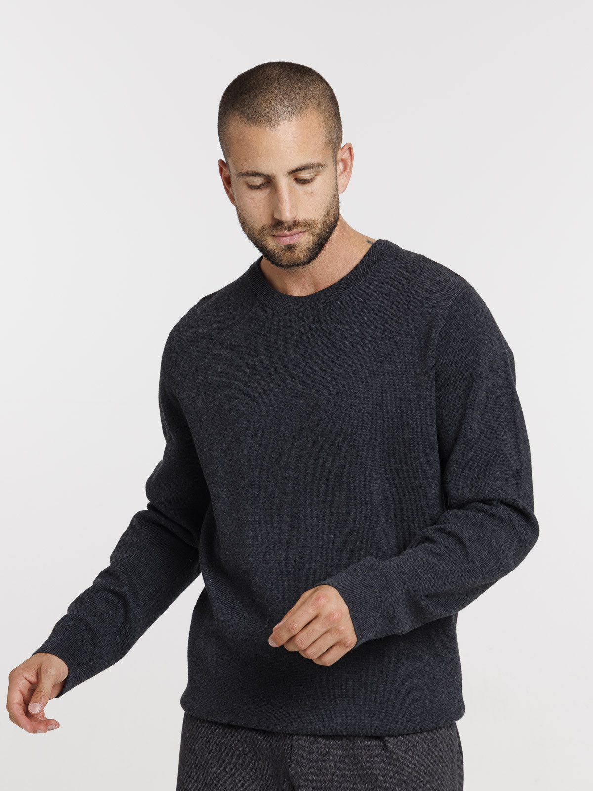 Pull col rond coloris volcan homme