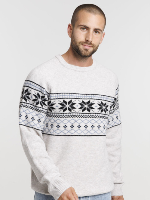 Pull col rond motif jacquard homme