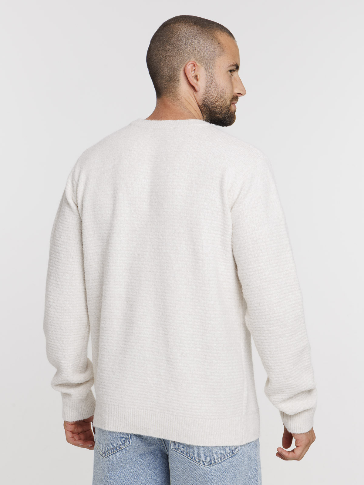 Pull beige col rond homme