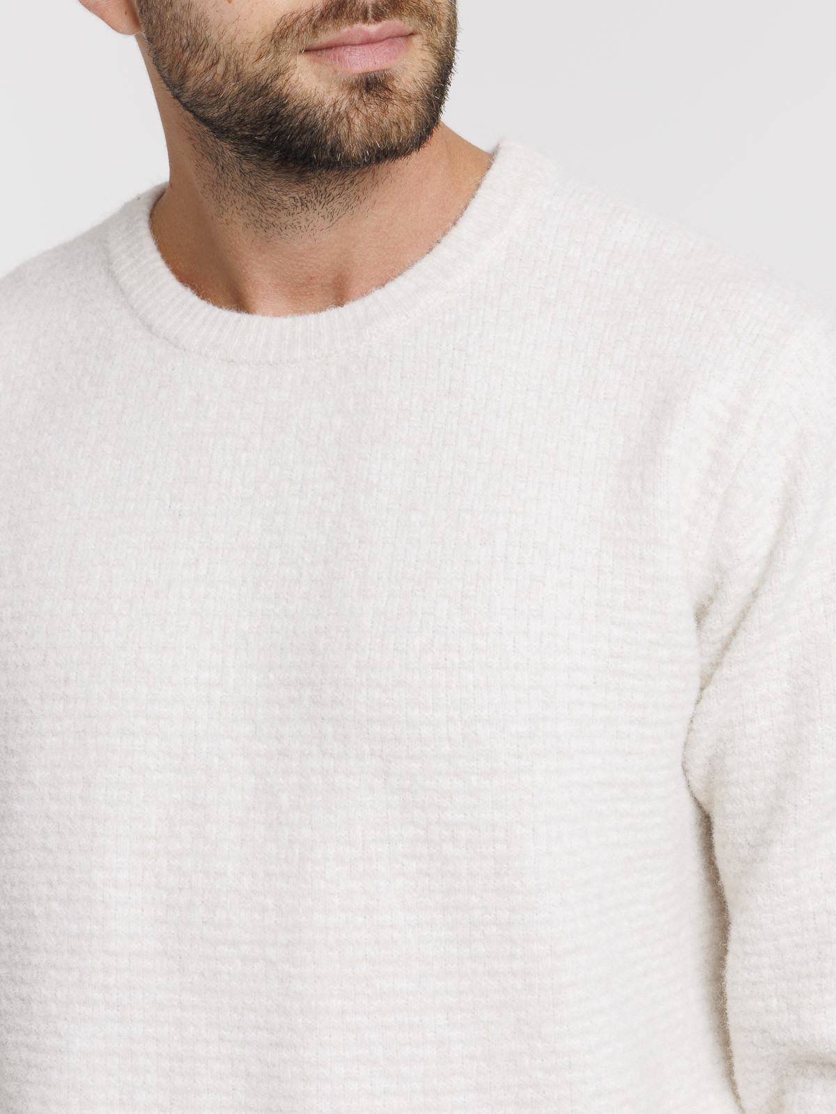 Pull beige col rond homme