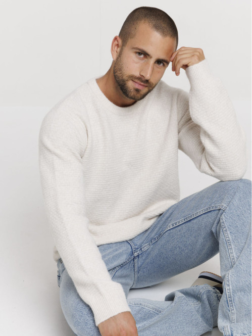 Pull beige col rond homme