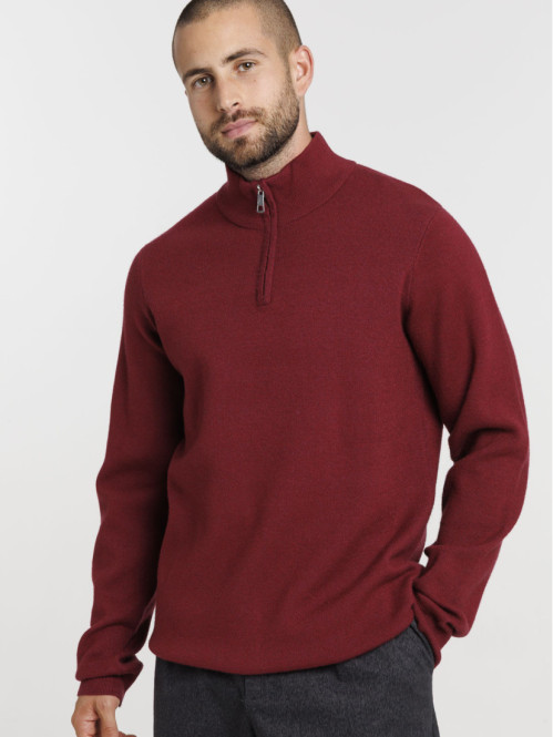 Pull zippé col montant pourpre homme